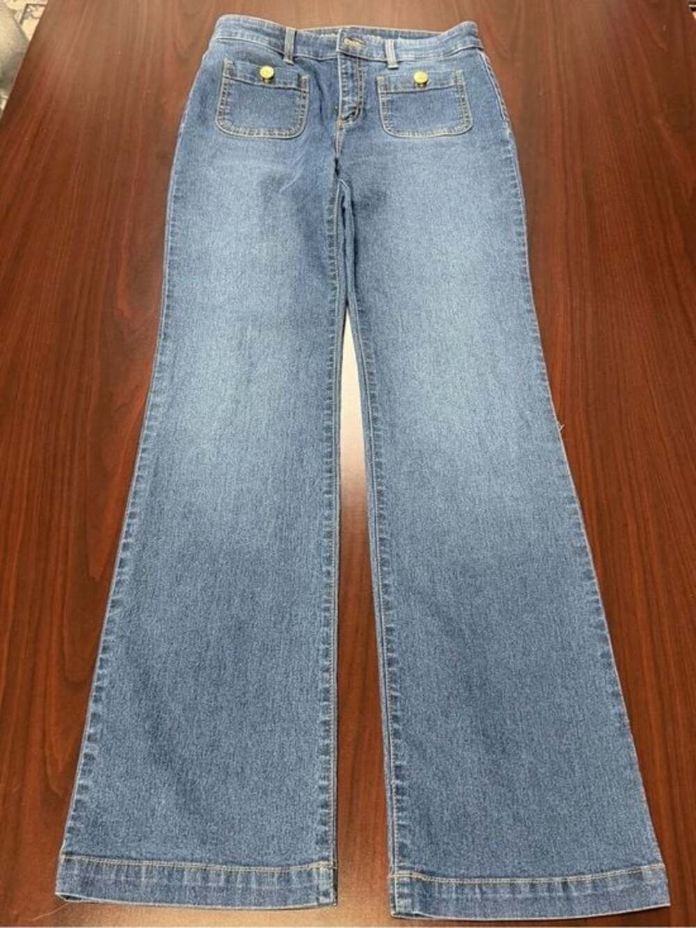 Michael Kors Light Blue Wide-Leg Denim Jeans with Front Patch Pockets